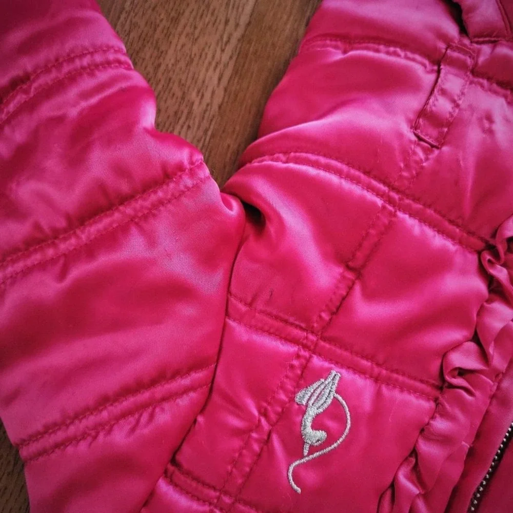 Baby Phat Girlz Puffer Jacket Vintage 2000s Pink Ruffle Quilted Coat Kids 2T